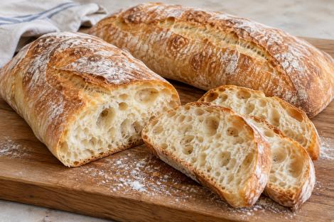P&acirc;ine ciabatta &ndash; rețetă italiană cu miez aerat și coajă crocantă
