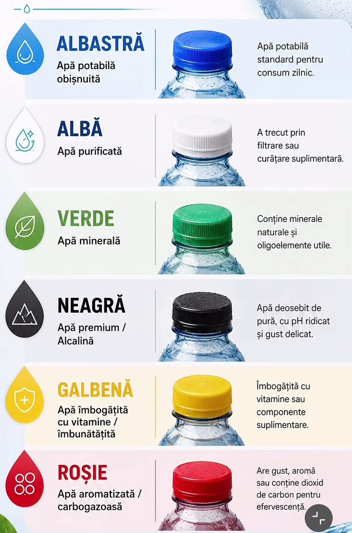 Ce poate indica, de fapt, culoarea capacului unei sticle de apă