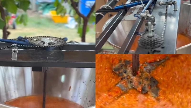 Un rom&acirc;n s-a săturat să &icirc;nv&acirc;rtă &icirc;n zacuscă și a inventat o mașinărie care face treaba &icirc;n locul lui