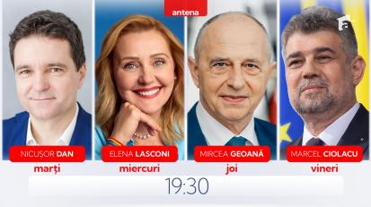 Începând de marți,19 noiembrie, în fiecare seară la 19.30 Nicușor Dan, Elena Lasconi, Mircea Geoană și Marcel Ciolacu, la Antena 1