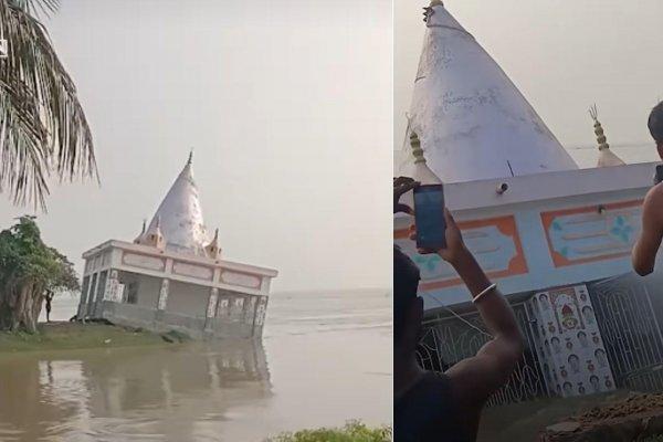 Momentul &icirc;n care un templu Shiva vechi de 175 de ani se prăbușește &icirc;n Gange. Inundații severe &icirc;n India | VIDEO