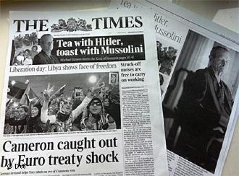 Regele Mihai, deschidere de ziar in The Times: "Ceai cu Hitler, toast cu Mussolini"