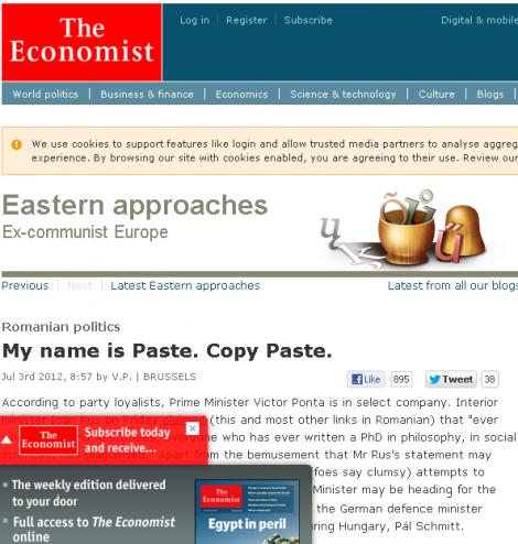 The Economist, despre Victor Ponta: "My name is Paste. Copy Paste"