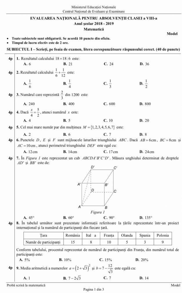 Modele Subiecte Bac 2019 Evaluare NaÈ›ionalÄƒ 2019 Edu Ro Publicate Antena 1