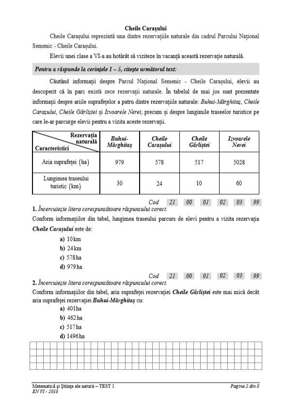 Evaluarea NaÈ›ionala 2018 Subiecte La Matematica È™i È™tiinÈ›ele Naturii Antena 1