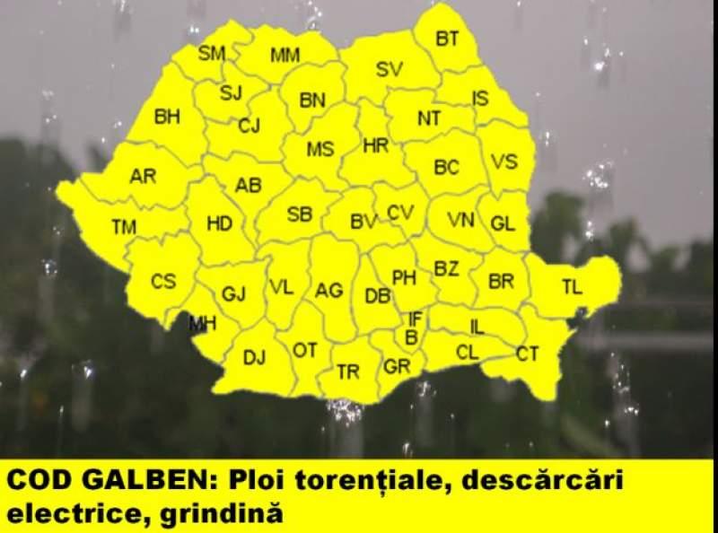 Potop în România! Atenționare meteo de ultimă oră de la ANM! Cod galben de ploi abundente
