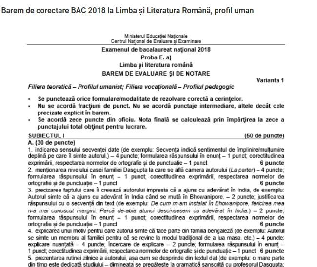 Barem Limba RomanÄƒ Bac ToamnÄƒ 2018 Ce NotÄƒ Ai Putea Lua Antena 1