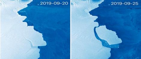 VIDEO / Pericol maritim! Un iceberg de 315 miliarde de tone s-a desprins de Antarctica.