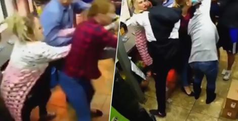 FOTO/ Le-a tras de păr și le-a trântit de podea fără remușcări! O femeie a atacat personalul unui fast food pentru că a primit un refuz la cererea de angajare!
