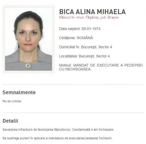 Alina Bica a fost dată în urmărire internațională. Poza fostei șefe DIICOT apare pe site-ul Poliției Române