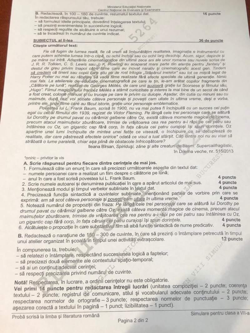 Barem De Corectare Simulare Evaluare Limba RomanÄƒ A Vii A Rezolvari Subiecte Antena 1