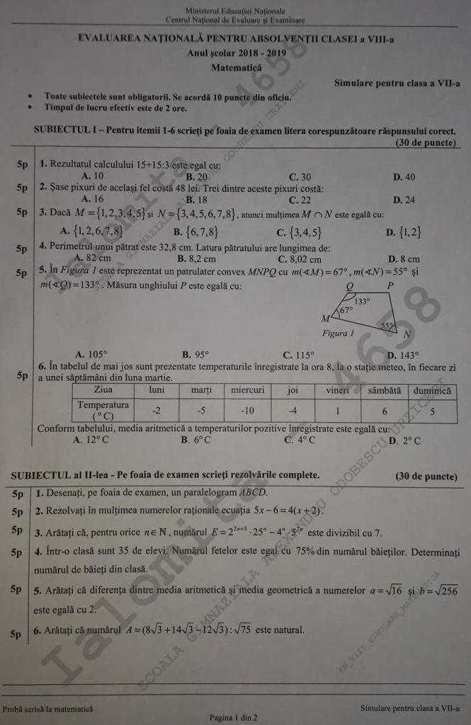 Subiecte Simulare Evaluare NaÈ›ionalÄƒ MatematicÄƒ Ce A Picat La Clasa A Vii A Antena 1