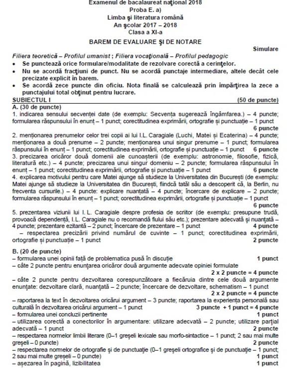 Subiecte Simulare Bac 2019 Clasa A Xi A Limba RomanÄƒ Ce PicÄƒ Antena 1