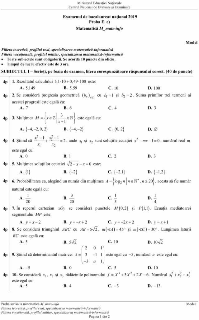 Update Subiecte Simulare Bac 2019 MatematicÄƒ Clasa A Xi A Ce A Picat Azi Antena 1