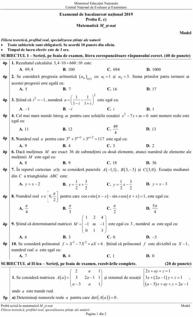 Update Subiecte Simulare Bac 2019 MatematicÄƒ Clasa A Xi A Ce A Picat Azi Antena 1