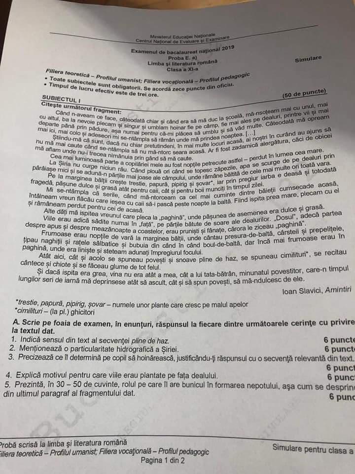 Subiecte Simulare Bac 2019 Limba RomanÄƒ Avem Subiectele La Xi A Uman Antena 1