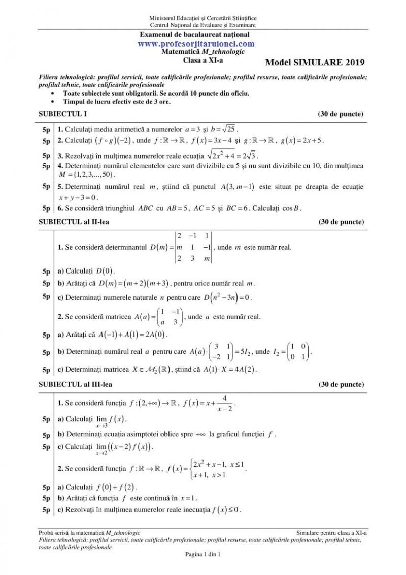 Simulare MatematicÄƒ Bac 2019 Avem Subiectele Ce A Picat La Clasa 11 Antena 1