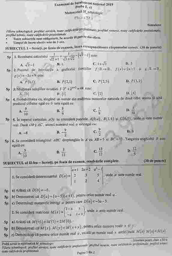 Simulare MatematicÄƒ Bac 2019 Avem Subiectele Ce A Picat La Clasa 11 Antena 1