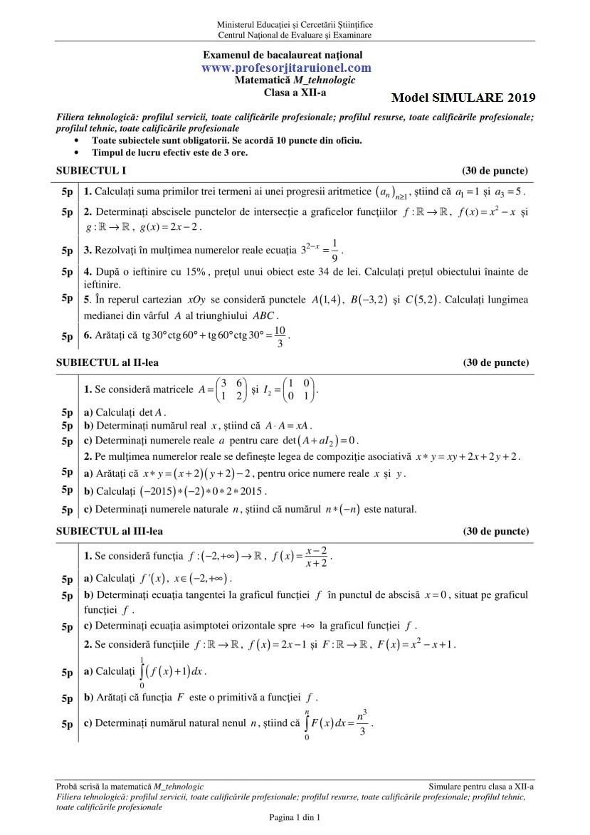 Update Simulare MatematicÄƒ Bac 2019 Avem Subiectele Ce A Picat La Clasa 12 Antena 1