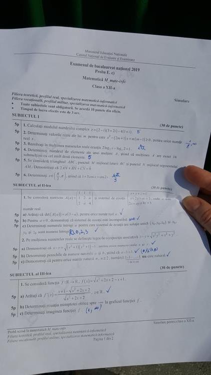 UPDATE: Simulare Matematică Bac 2019. Avem subiectele! Ce a picat la clasa 12 | Galerie Foto ...