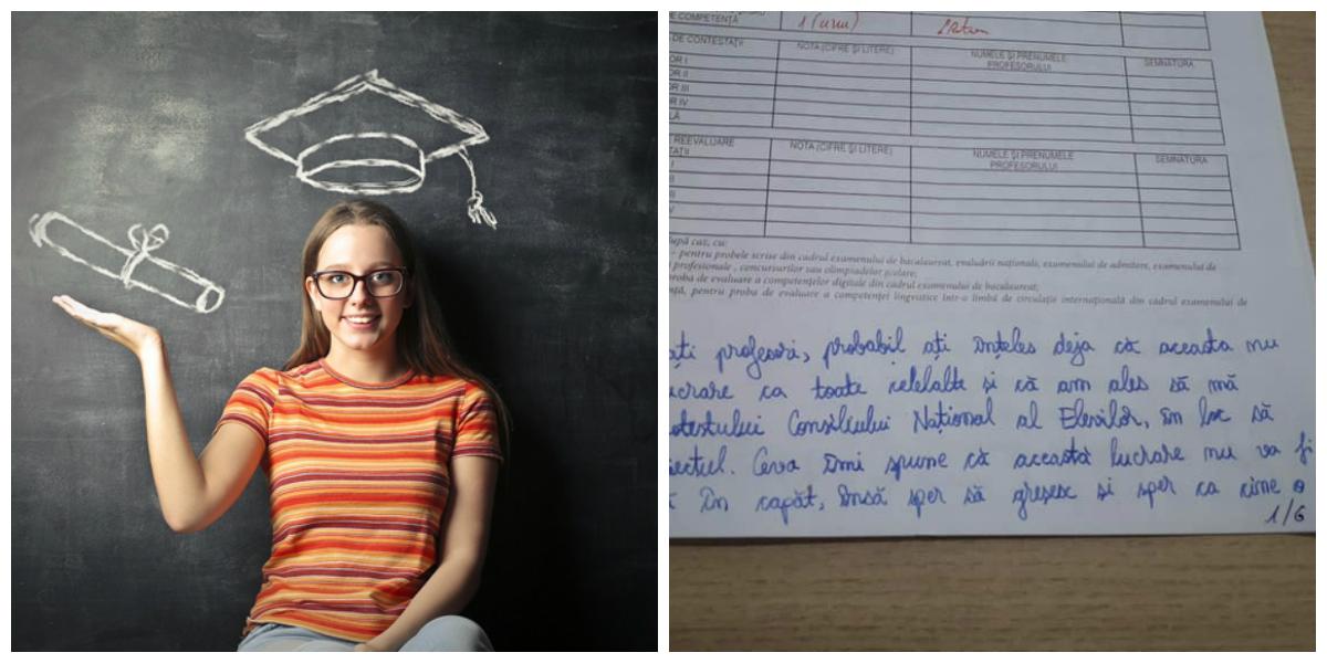 O elevă care a susținut simularea la Bacalaureat a primit nota 1!  Ce a scris în foaia de e examen a devenit viral