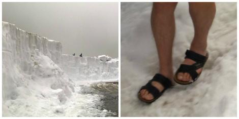 Iarnă în toată regula la Bâlea Lac, în mijlocul lunii iulie! Zăpada de peste trei metri înălțime i-a surprins total pe turiștii încălțați în sandale 