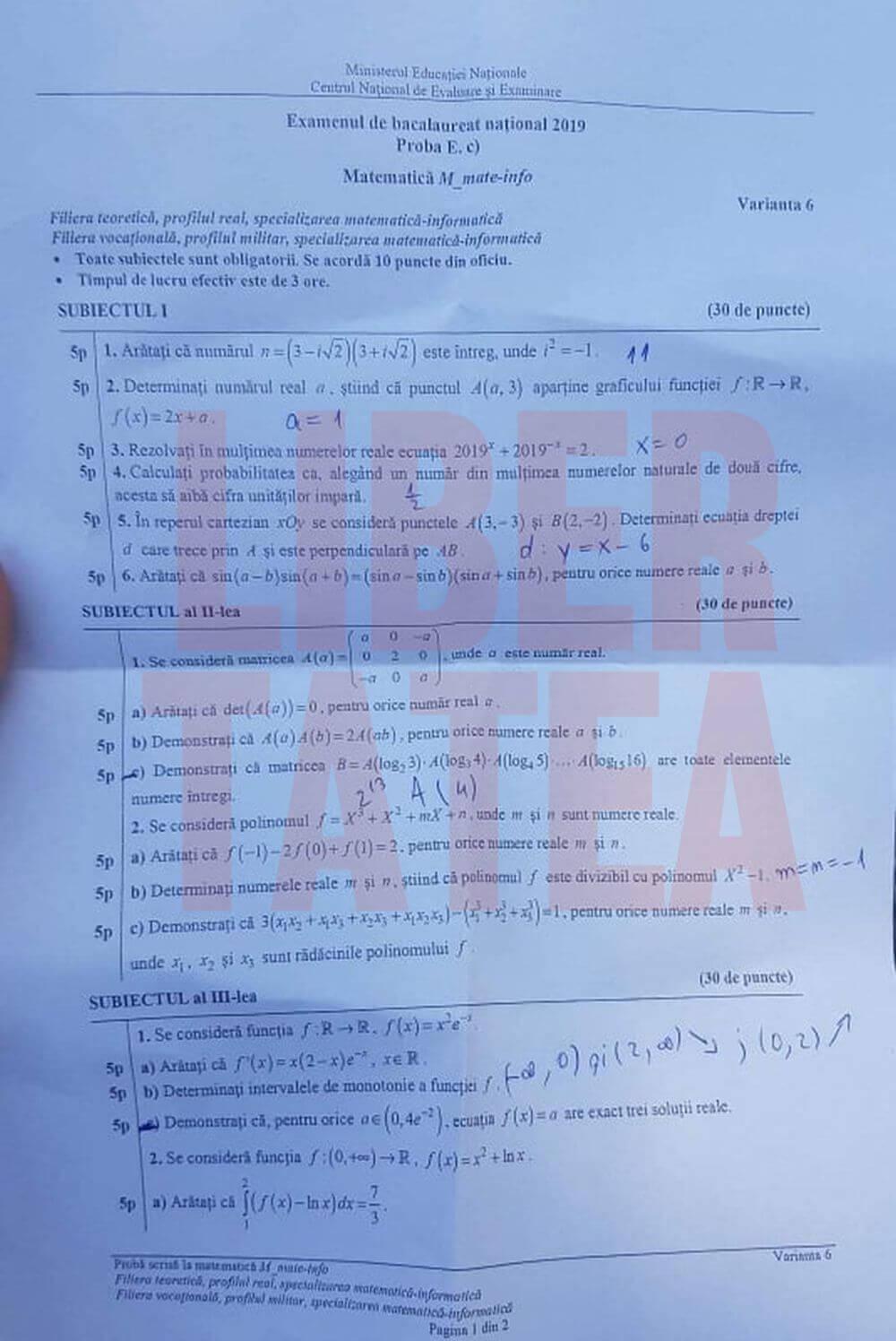 Subiecte È™i Bareme MatematicÄƒ Bac 2019 Ce A Picat La Mate Info Foto Antena 1
