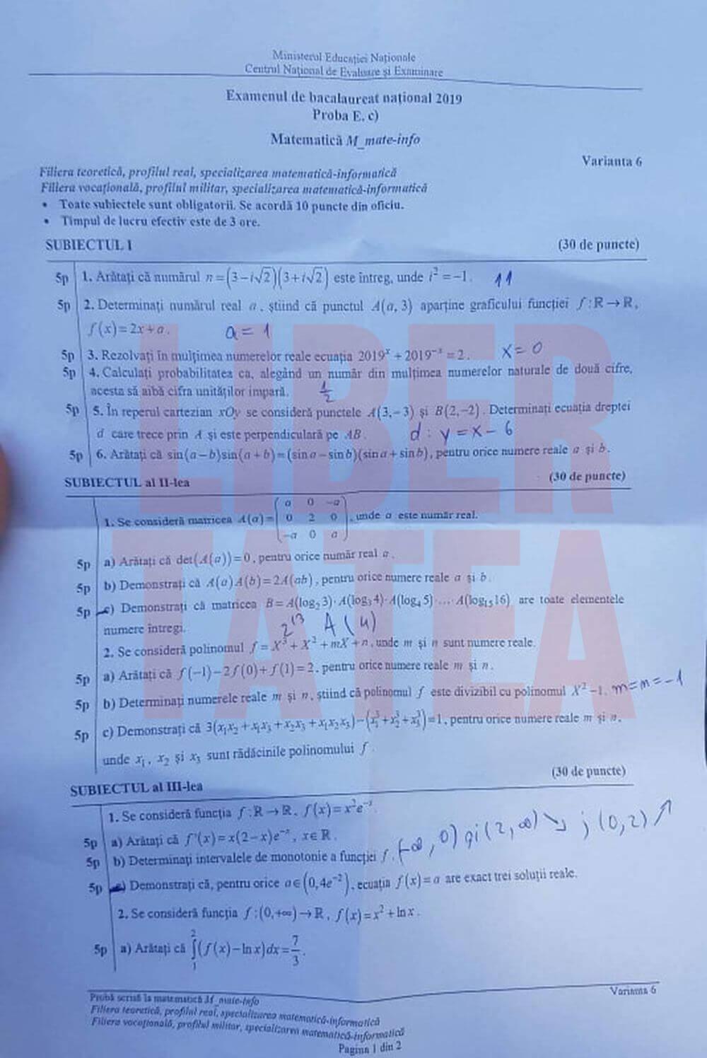 Subiecte È™i Bareme MatematicÄƒ Bac 2019 Ce A Picat La Mate Info Foto Antena 1