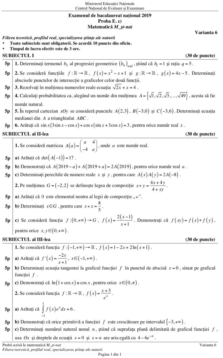 Subiecte È™i Bareme MatematicÄƒ Bac 2019 È™tiinÈ›ele Naturii Ce A Picat Foto Antena 1