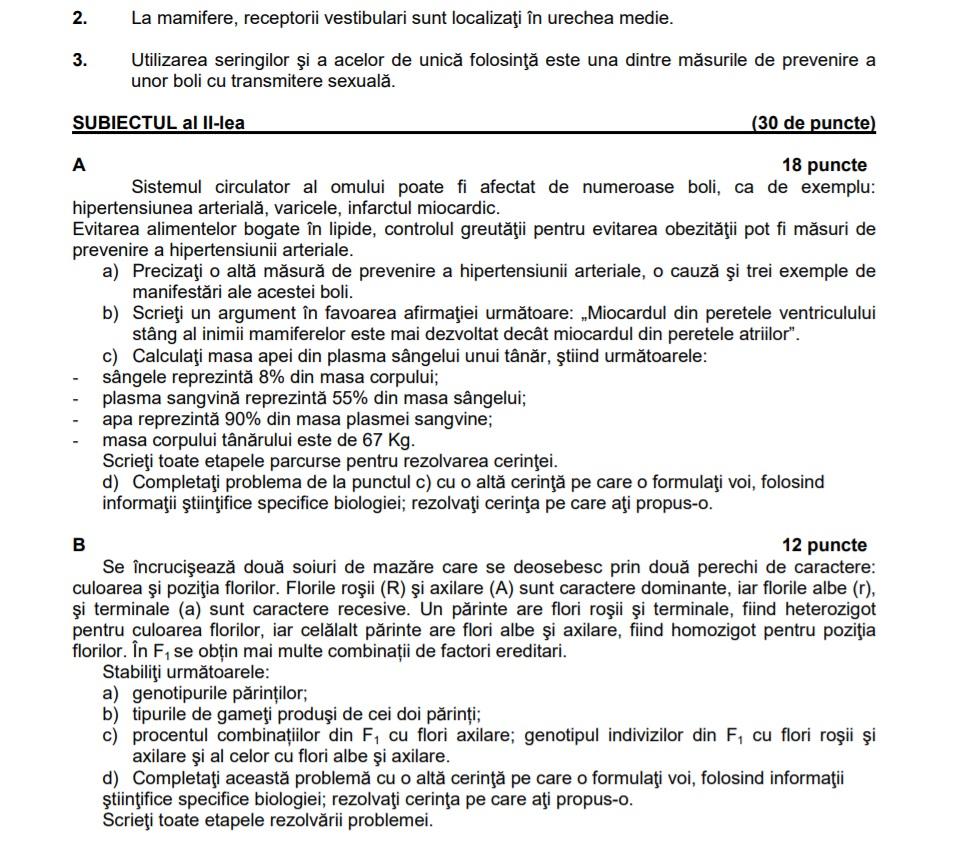 Subiecte Biologie Bac 2019 Edu Ro Subiecte Èi Bareme Ce A Picat Foto Antena 1