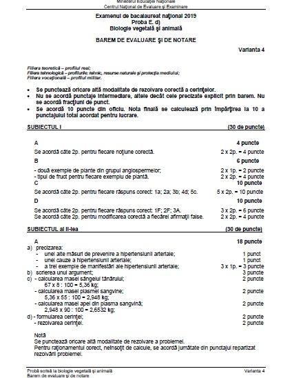 Barem Biologie Bac 2019 Subiecte Èi NotÄ In FuncÈie De Punctaj Antena 1