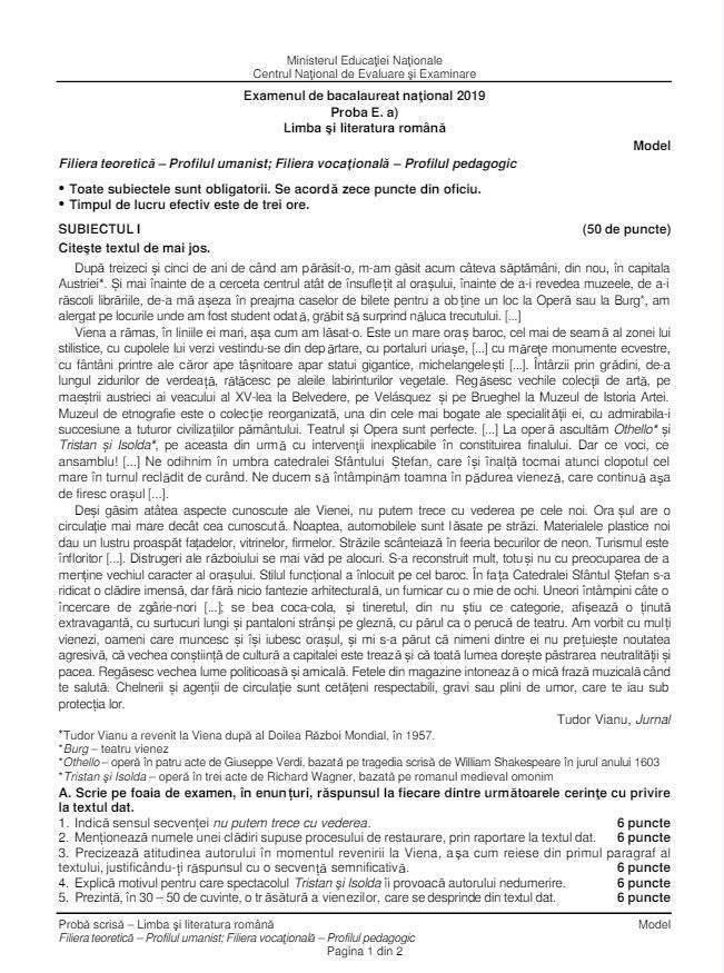 Subiecte Bac ToamnÄ 2019 Limba RomanÄ Ce PicÄ La Profil Umanist Antena 1