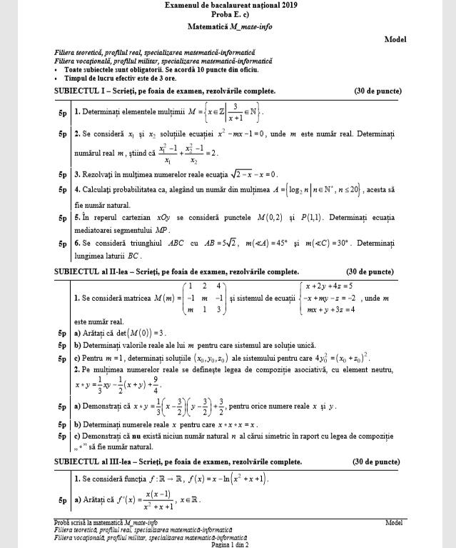 Subiecte Bac Toamna 2019 Matematica Ce Pica In Functie De Profil Antena 1