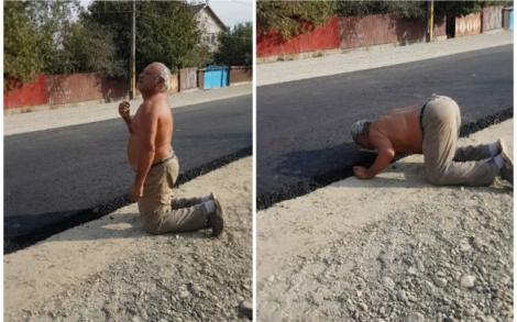Reacția incredibilă a unui bărbat care își vede, în sfârșit, strada asfaltată! Imaginile sunt virale