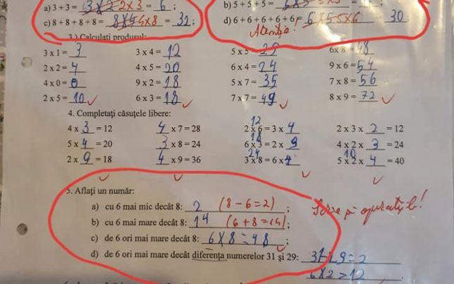 Un copil din Suceava, batjocorit în ultimul hal de învățătoare, doar pentru că nu face pregătire la ea! Cum i-a înroșit un test, deși a scris rezultatele corecte! Tatăl lui, furios! „De curiozitate, 3+3= 2×3 sau 3×2?“