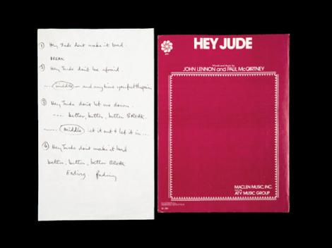 Versurile scrise de mână ale melodiei "Hey Jude" de Paul McCartney, vândute la licitaţie pentru 910.000 de dolari