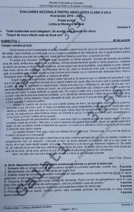 Subiecte Evaluare NaÈionalÄ 2020 Ce A Picat La Limba RomanÄ Antena 1