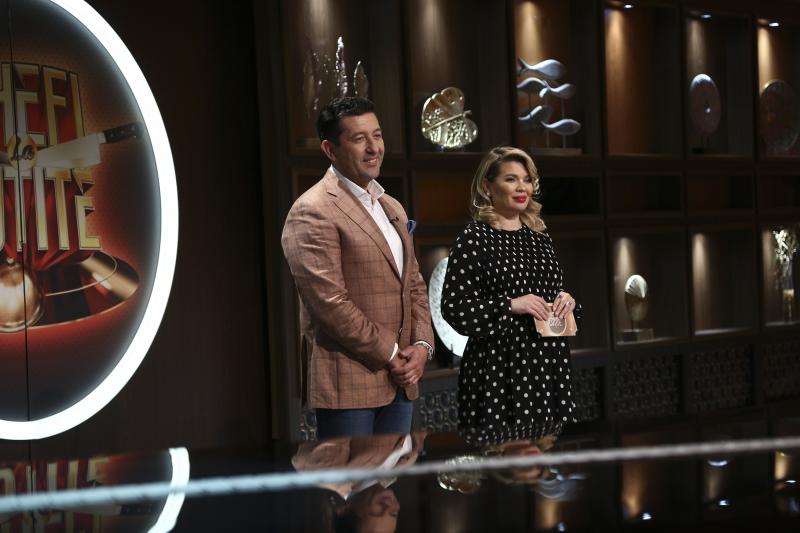 Călin Căpușan și Gina Pistol în platoul „Chefi la cuțite”