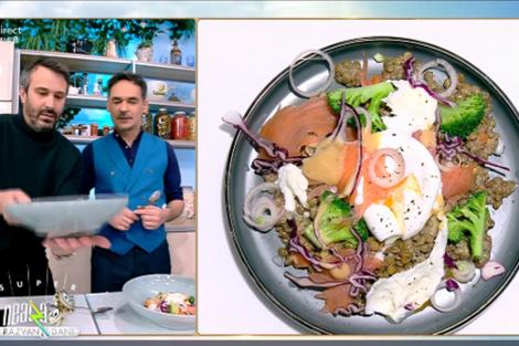 Salată de linte cu somon și ou poșat și Risotto de arpacaș cu creveți, rețetele lui Chef Nicolai Tand la Neatza cu Răzvan și Dani