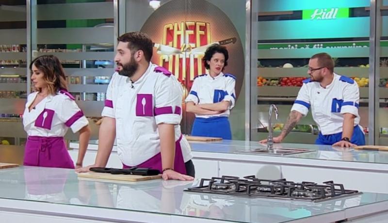 concurentii din mov și cea albastră, intrati la duel la „Chefi la cuțite” 