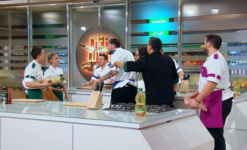 Elena Matei și Ștefan Borleanu la „Chefi la cuțite”, alaturi de sorin bontea si alti concurenti