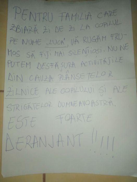 mesaj pe o bucata de hartie alba, aparut in sector 3 bucuresti