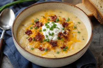 Supă cremă de cartofi copți cu bacon și cheddar – rețeta perfectă pentru un prânz consistent