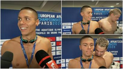 David Popovici, întrerupt în timpul interviului de după semifinale. Reacția simpatică a românului la gluma sportivului italian