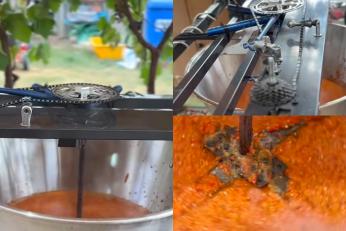 Un român s-a săturat să învârtă în zacuscă și a inventat o mașinărie care face treaba în locul lui. Din ce a construit-o