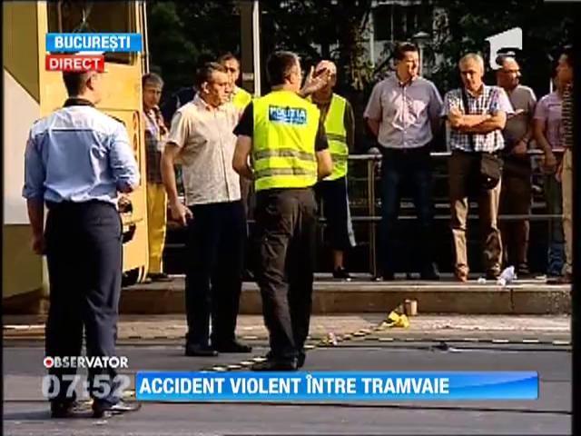 Doua tramvaie s-au ciocnit violent in Capitala din cauza lucrarilor de asfaltare: 6 oameni au fost raniti
