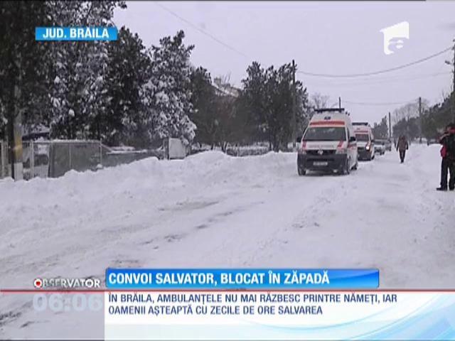 Convoi salvator, blocat în zăpadă, în județul Brăila!