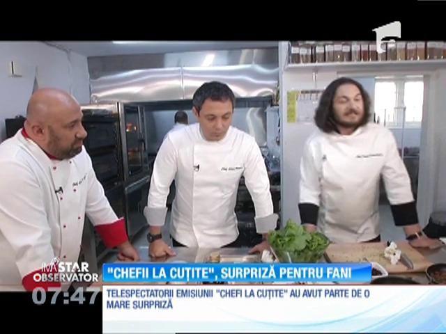 Chef Florin Dumitrescu, chef Cătălin Scărlătescu și chef Sorin Bontea au livrat telespectatorilor preparatele gătite în finala „Chefi la cuțite”