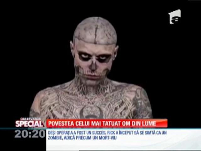 El este cel mai tatuat om din lume: o tumoră cerebrală i-a schimbat total viaţa şi l-a transformat în... Zombie Boy. Povestea lui Rick, cel fără niciun centimetru liber de piele