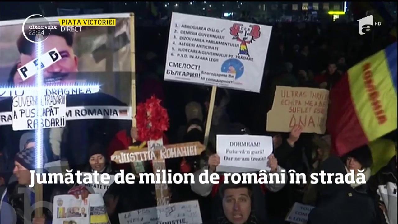 Jumatate de milion de români au fost  în stradă! OUG 13, abrogată, însă manifestanții au mai protestat
